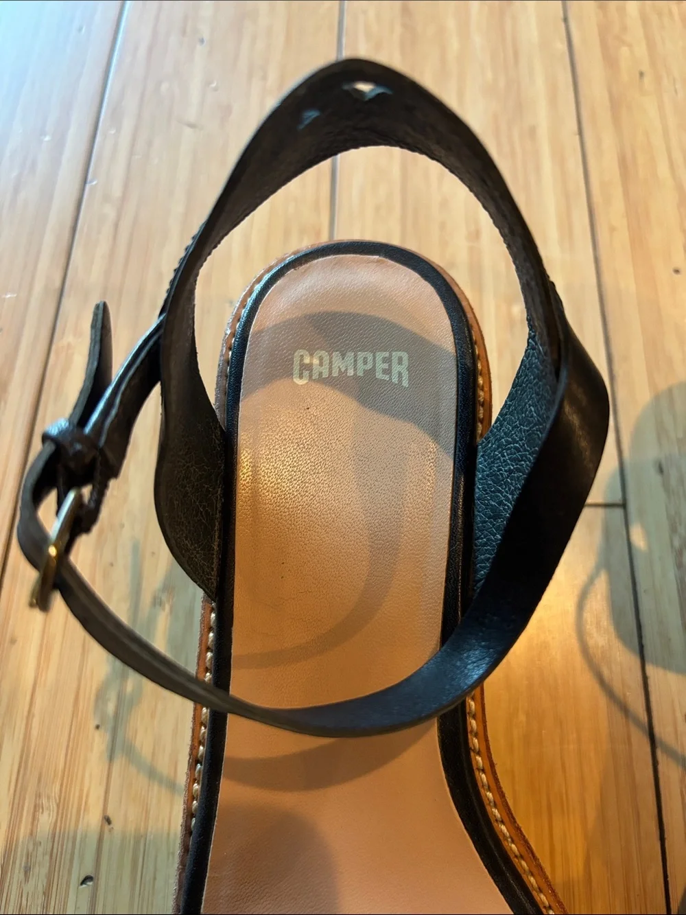 Camper Women's Black Leather Ankle-Strap Sandals